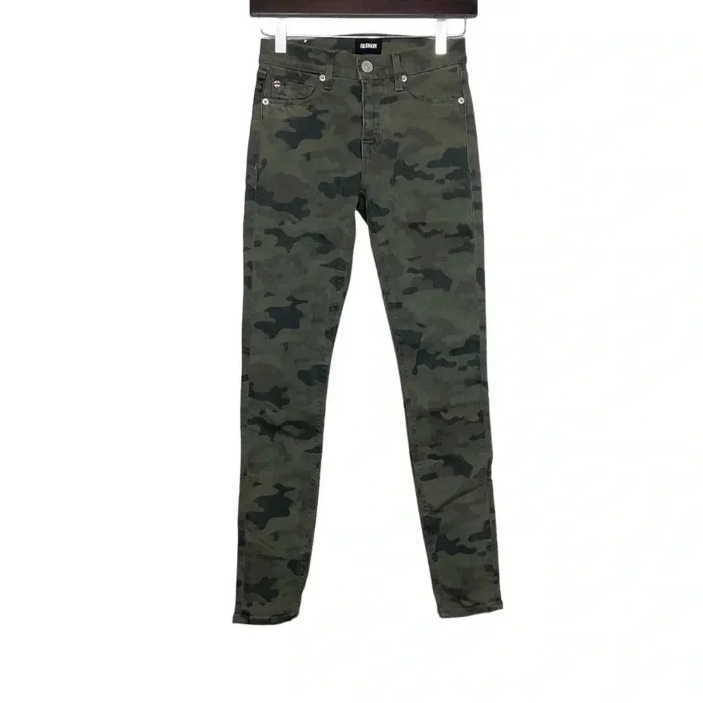 Hudson Nico Super Skinny Ankle Jeans Midrise Green Camo Size 24